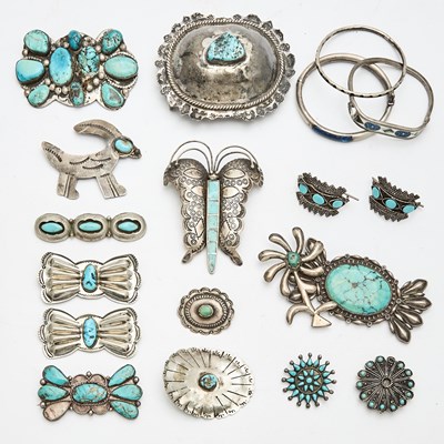 Lot 621 - Group of Southwestern Turquoise, Silver, and Metal Jewelry