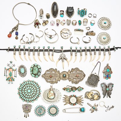 Lot 219 - Group of Native American Sterling Silver, Metal and Turquoise Jewelry