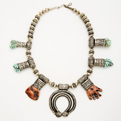 Lot 111 - Navajo Silver, Turquoise and Shell Squash Necklace