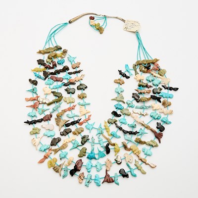 Lot 106 - Zuni Turquoise and Carved Stone Fetish Necklace