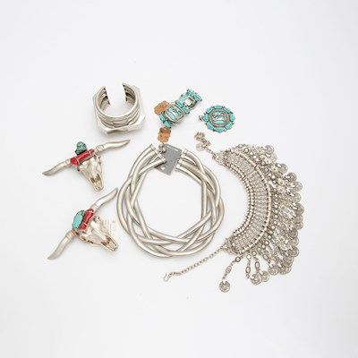 Lot 649 - Group of White Metal and Turquoise Jewelry