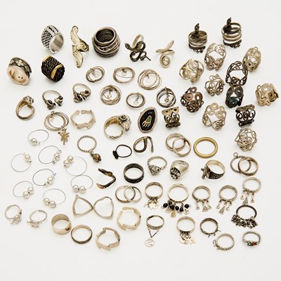 Lot 654 - Group of White Metal Costume rings