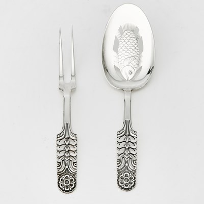 Lot 3224 - David Andersen Sterling Silver Serving Fork and Fish Slice