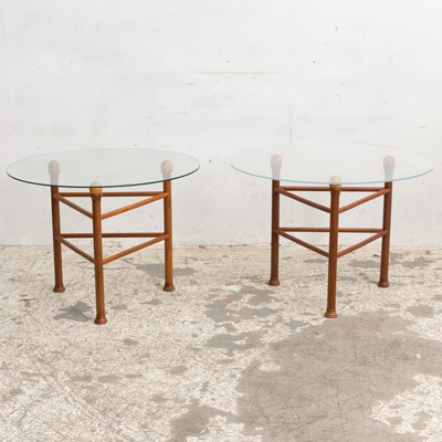 Lot 9 - Pair of Glass Top Triangular Base Side Tables