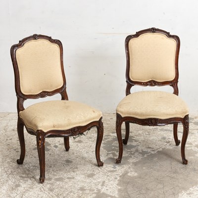 Lot 14 - Pair of Louis XV Style Walnut Upholstered Side Chairs