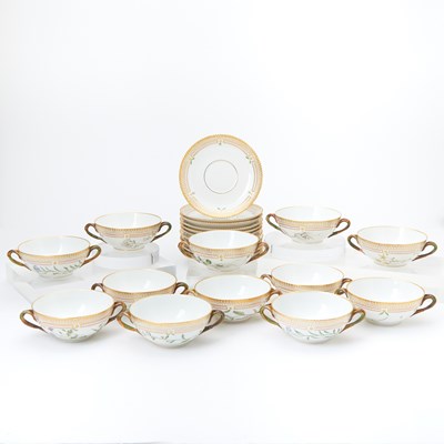 Lot 691 - Set of Twelve Royal Copenhagen Flora Danica Porcelain Cream Soup Bowls and Saucers