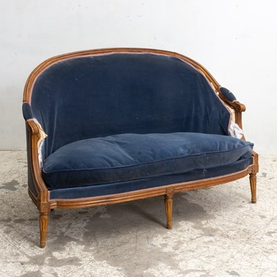 Lot 19 - Louis Style Blue Velveteen Upholstered Settee