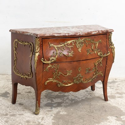 Lot 22 - Louis XV Style Marble Top Brass Mounted Chest of Drawers