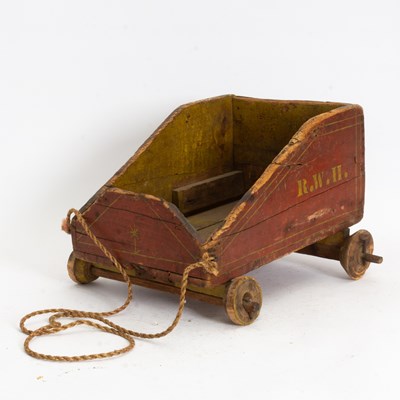 Lot 42 - Painted Decorated and Stenciled Pine Pull Wagon