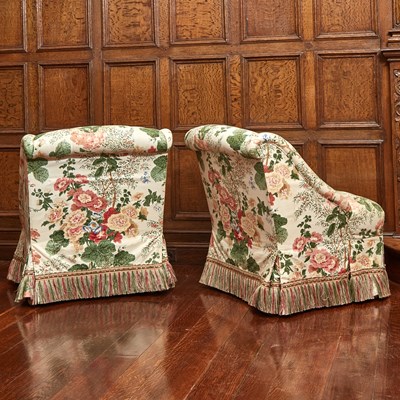 Lot 518 - Pair of Floral Upholstered Tufted Club Chairs