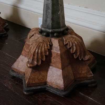 Lot 521 - Pair of Gothic Style Patinated Bronze and Sienna Marble Five-Light Torcheres