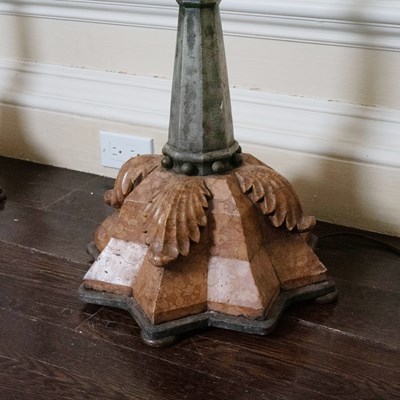 Lot 521 - Pair of Gothic Style Patinated Bronze and Sienna Marble Five-Light Torcheres