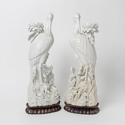 Lot 523 - Pair of Blanc de Chine Porcelain Figures of Storks