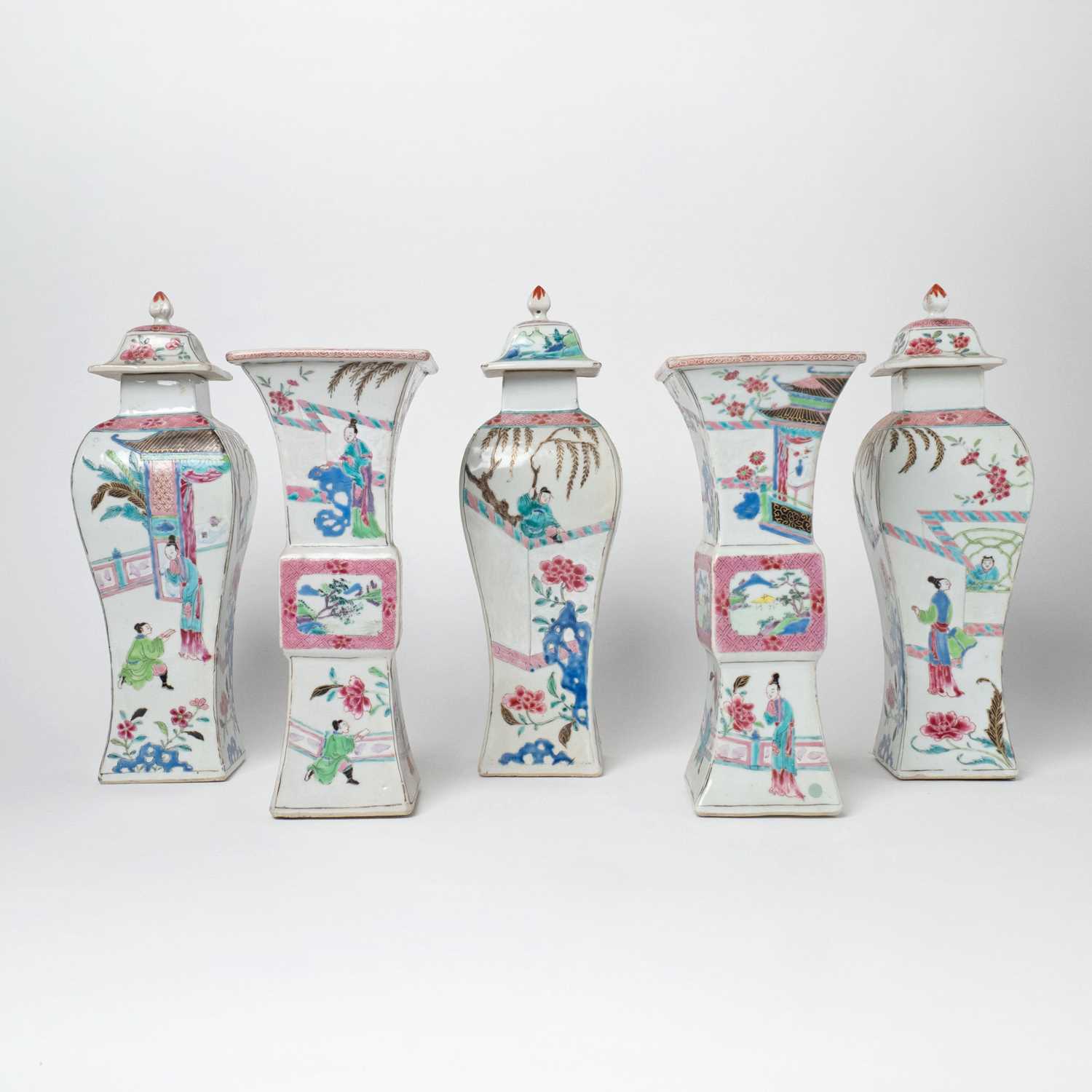 Lot 524 - Chinese Five-Piece Enameled Porcelain Garniture
