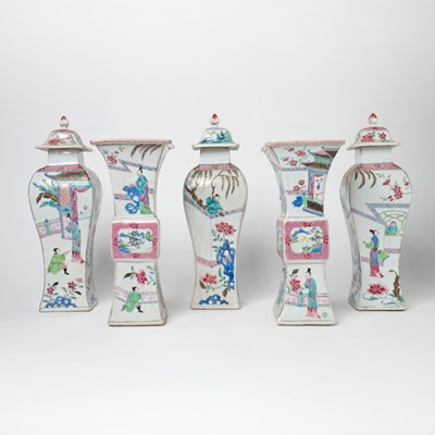 Lot 524 - Chinese Five-Piece Enameled Porcelain Garniture