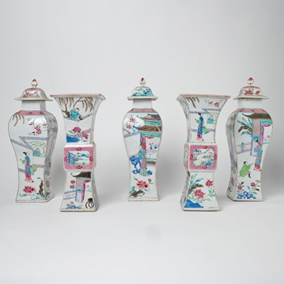 Lot 524 - Chinese Five-Piece Enameled Porcelain Garniture