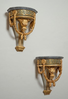 Lot 525 - Set of Four Continental Neoclassical Painted and Parcel-Gilt Wall Brackets