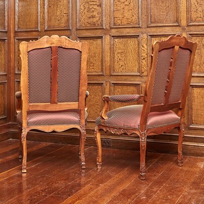 Lot 528 - Pair of Regence Style Walnut Fauteuils