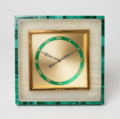 Lot 531 - Continental Onyx and Malachite Table Clock