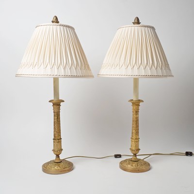 Lot 532 - Pair of Empire Gilt-Bronze Candlesticks made into Lamps