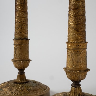 Lot 532 - Pair of Empire Gilt-Bronze Candlesticks made into Lamps