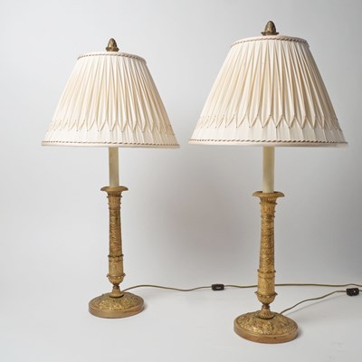 Lot 532 - Pair of Empire Gilt-Bronze Candlesticks made into Lamps