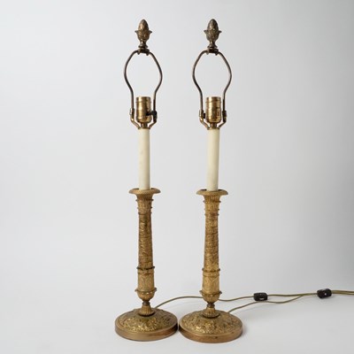 Lot 532 - Pair of Empire Gilt-Bronze Candlesticks made into Lamps