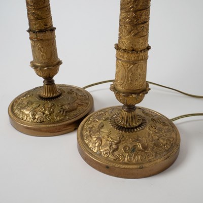 Lot 532 - Pair of Empire Gilt-Bronze Candlesticks made into Lamps