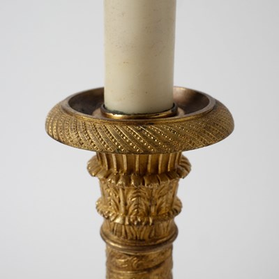 Lot 532 - Pair of Empire Gilt-Bronze Candlesticks made into Lamps
