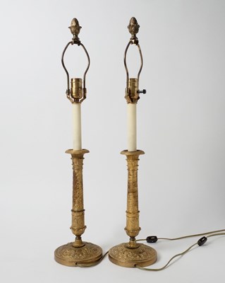 Lot 532 - Pair of Empire Gilt-Bronze Candlesticks made into Lamps