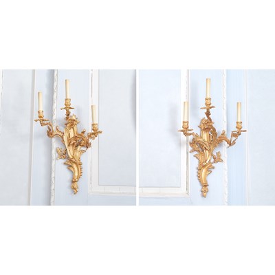 Lot 533 - Set of Six Louis XV Style Gilt-Bronze Three-Light Wall Sconces