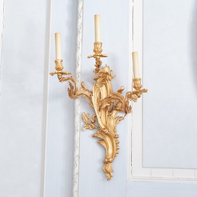 Lot 533 - Set of Six Louis XV Style Gilt-Bronze Three-Light Wall Sconces