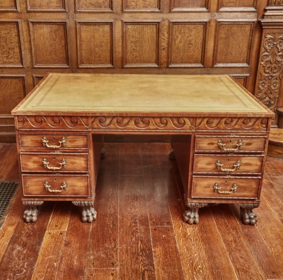 Lot 535 - George III Style Leather-Inset Mahogany Partner's Pedestal Desk