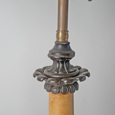 Lot 537 - Pair of Restauration Patinated Bronze and Siena Marble Candlesticks Mounted as Lamps