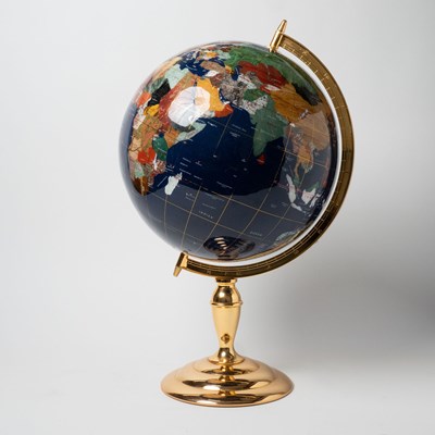 Lot 539 - Decorative Gilt Brass and Hardstone Inlaid World Globe