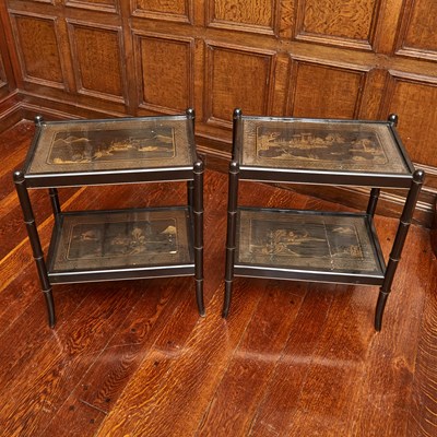 Lot 541 - Pair of Chinoiserie Decorated Two-Tier Side Tables
