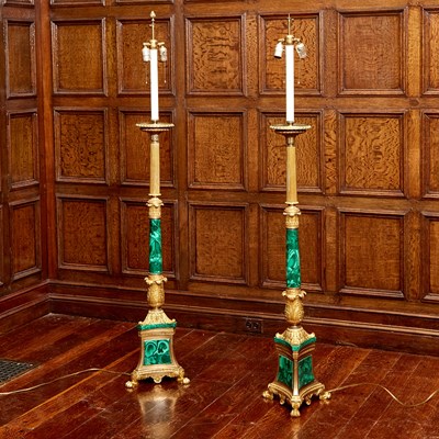 Lot 544 - Pair of Napoleon III Gilt-Bronze and Malachite Floor Lamps