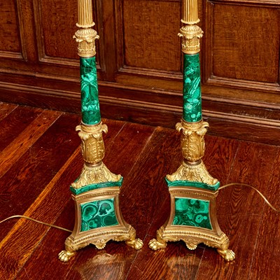 Lot 544 - Pair of Napoleon III Gilt-Bronze and Malachite Floor Lamps