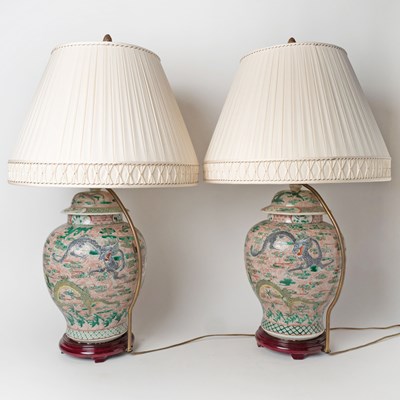 Lot 564 - Pair of Chinese Famille Verte Porcelain Jars Mounted as Lamps