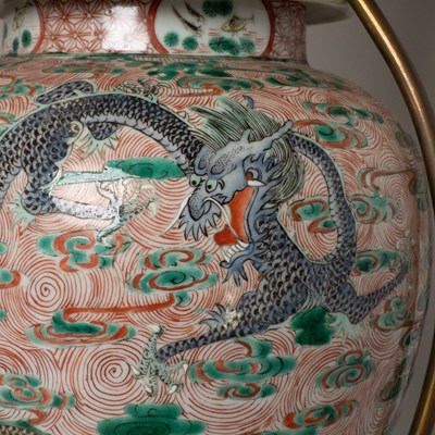 Lot 564 - Pair of Chinese Famille Verte Porcelain Jars Mounted as Lamps