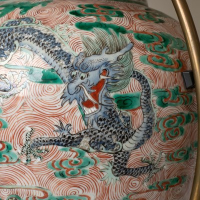 Lot 564 - Pair of Chinese Famille Verte Porcelain Jars Mounted as Lamps