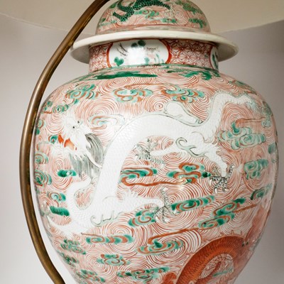 Lot 564 - Pair of Chinese Famille Verte Porcelain Jars Mounted as Lamps