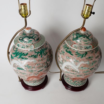 Lot 564 - Pair of Chinese Famille Verte Porcelain Jars Mounted as Lamps