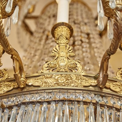 Lot 551 - French Empire Gilt Bronze and Cut Glass Thirty Light Chandelier