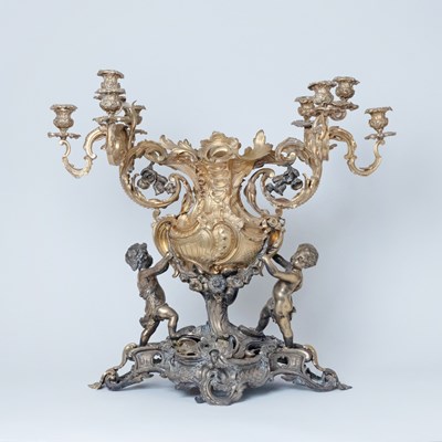 Lot 572 - Monumental Louis XV Style Patinated and Gilt-Bronze Centerpiece