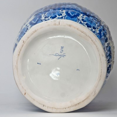 Lot 575 - Pair of Dutch Delft Blue and White Faience Vases and Covers, Factory de Porceleyne Fles