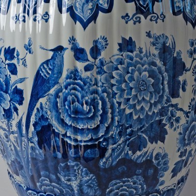 Lot 575 - Pair of Dutch Delft Blue and White Faience Vases and Covers, Factory de Porceleyne Fles