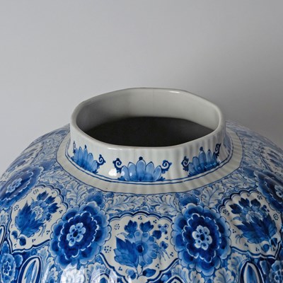 Lot 575 - Pair of Dutch Delft Blue and White Faience Vases and Covers, Factory de Porceleyne Fles