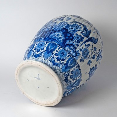 Lot 575 - Pair of Dutch Delft Blue and White Faience Vases and Covers, Factory de Porceleyne Fles