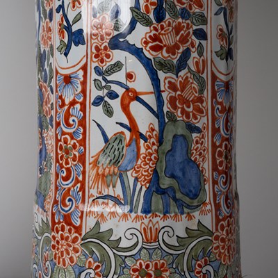Lot 576 - Two French Polychrome Delftware Beaker Vases, Retailed by Tiffany